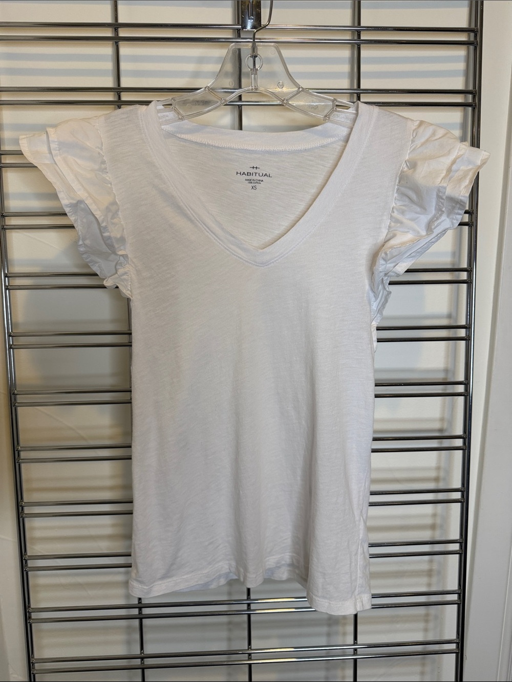 Habitual White V-Neck Ruffle Sleeve Tee